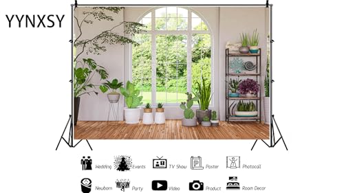 YYNXSY 7x5FT Spring Window Scenery Photography Backdrop White Windowsill Floral Green Forest Natural Photocall Background Party Banner Wall Decor Newborn Baby Kids Family Photo Shoot YY-1011 - size: 7X5FT