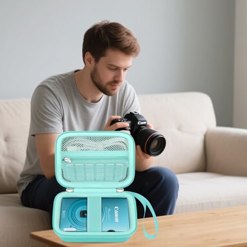 Elonbo Carrying Case for Canon PowerShot ELPH 360 HS A/ 360 HS/ 360/ IXY 650 Digital Camera, Canon PowerShot ELPH 330/190/160/115/130/110 Camera Hard Travel Bag, Mesh Pocket fits Battery Cable, Green - color: Green