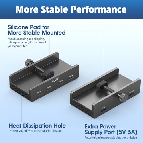 EJAY USB C Hub Clamp Mount, 4-Port 10Gbps USB 3.2 Hub Gen 2, Aluminum Clamp On USB Hub for Monitor & Desk, Dual Cable USB C Splitter Data Hub for Mac, PC, Desktop, Black