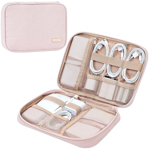 NISHEL Travel Cord Organizer Case, Tech Electronic Bag, Essentials for Charger, Cable, Phone, Hard Drive, USB, SD Card, Pink - color: Pink