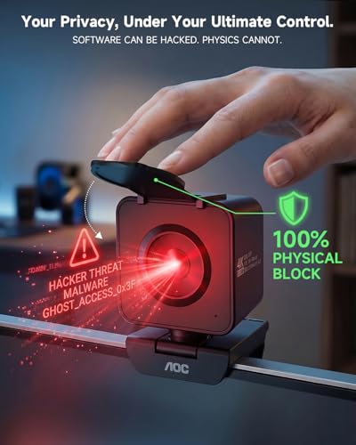 AOC 4K Webcam for PC with Sony Sensor, 1080P 60FPS Streaming Camera with PDAF Autofocus, Privacy Cover, Plug & Play Computer Camera 75° FOV for Zoom/Mac/Switch 2, Includes Tripod & USB A-C Adapter