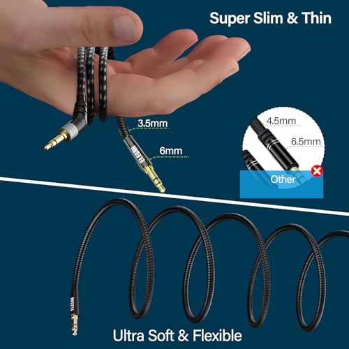 Elecan 135 Degree 1/8 Inch 3.5 MM AUX Cable Headphone Cord Wire 2 Ft/2 Pack, Angled Hi-Fi Sound Thin&Slim Braided TRS Stereo Audio Beats Cable for Car,Home Stereos, Speaker,Phones - size: 2FT-2PK, style: 135 Degree Angled to Straight