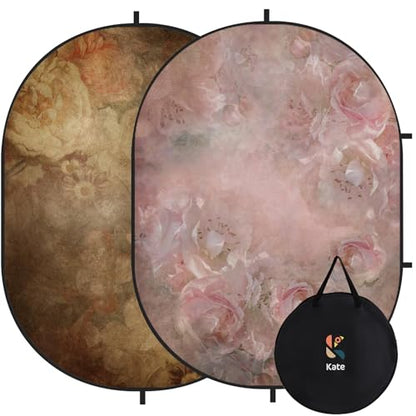 Kate 5x6.5ft(1.5x2m) Collapsible Backdrops Retro Floral Portable Backdrop for Portrait Photography, Headshot, Video Meetings