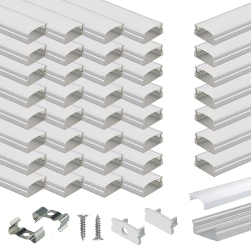 Muzata 40Pack 3.3FT/1M LED Channel Aluminum U Shape Silver LED Strip Diffuser Channel with Milky White Cover Easy Installation U1SW WW 1M - size: 40Pack
