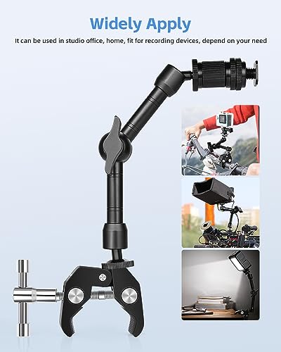 UTEBIT 9 inch Magic Arm with Super Clamp and 360° Ball Heads, Black | Articulating Magic Arm Camera Mount with 1/4" & 3/8" Threads Screws for Monitor,Flash, Microphone, Camera Cage, Action Camera - size: 9inch