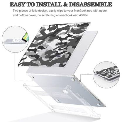 Ultra-Slim Anti-Scratch Hard Shell Case for 2026 Apple MacBook Neo 13 Inch A18 Pro A3404 with Keyboard Cover, Screen Protector, Dust Plugs and Webcam Privacy Cover, Camo - color: Camo