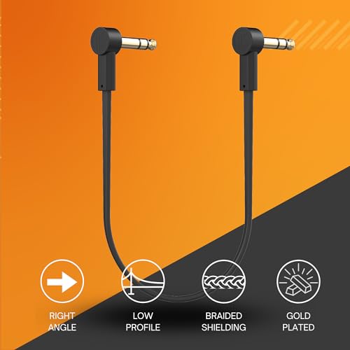 Rock Stock Stereo TRS Cable 1/4 Right Angle - 2 Feet Ultra-Thin Flat TRS Patch Cable, Low Profile, Gold Plated, Braided Shielding, Maximize Pedalboard Space, Eliminate Noise, Guitar Effects Pedals - size: 24 Inches (2 Ft)