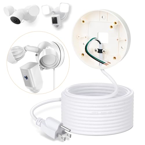 30ft/9M Power Cable with Adapter and Plug-in Mount Compatible with Blink Floodlight Cam, eufy Floodlight E340, Electrical Box with Weatherproof Cord-(2in1 Mount & Cord Set) - color: White, size: 30ft