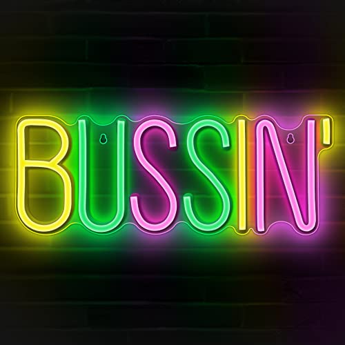 Lumoonosity Bussin Neon Sign - Meme Bussin Led Neon Lights for Gamers/Streamers/Influencers – Cool Trendy Led Signs with On/Off Switch for Wall, Bedroom, Game Room Decor - 16.9 x 6.5-inch - style: BUSSIN MIX