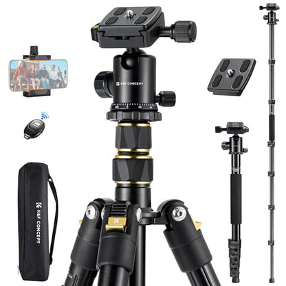 K&F CONCEPT Camera Tripod，72" Aluminum Tripod for Camera, Lightweight and Foldable Travel Tripod with Remote & Extra Quick Release Plate, Professional Camera Tripod Monopod for DSLR Camera and Phone.