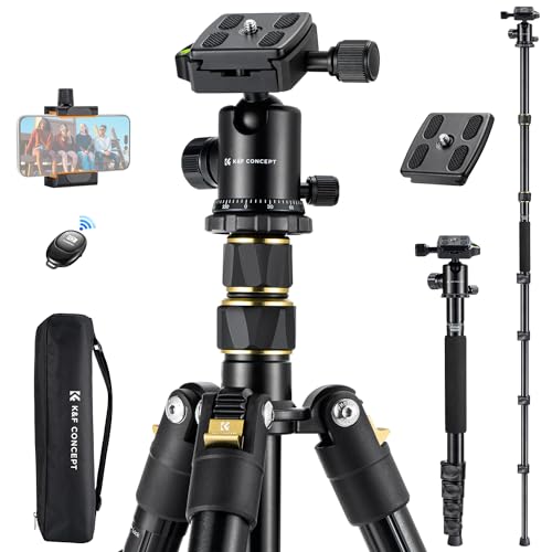 K&F CONCEPT Camera Tripod，72" Aluminum Tripod for Camera, Lightweight and Foldable Travel Tripod with Remote & Extra Quick Release Plate, Professional Camera Tripod Monopod for DSLR Camera and Phone.