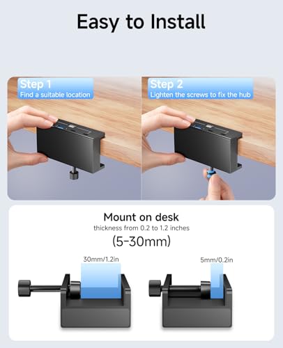 USB Hub 3.1, 10Gbps Clamp USB Hub with 2 USB-A Data Ports, 2 USB-C Port with Extra Power Supply Port (Black) - color: Black