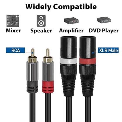 Cyberguys RCA to XLR Cable, 2 XLR to RCA Bi-Directional Audio Cords, Shielded with OxygenFree Copper, Gold-Plated & Nickel-Plated Connectors, Compatible with Mixer Amplifier Speaker Sound Card, 10 FT
