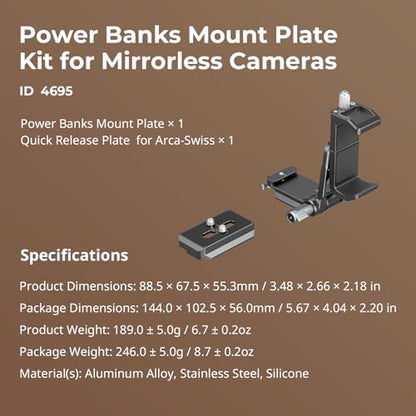 SMALLRIG Power Banks Mount Plate Kit, Power Bank Holder with Double Quick Release Plate for Arca-Swiss, Aluminum Alloy Adjustable Powerbank Mount Plate for Mirrorless Camera and Power Banks - 4695 - style: Power Bank Holder
