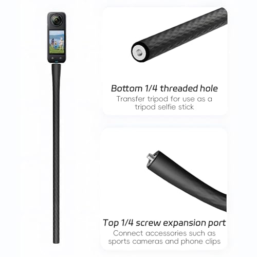 Magnetic Flexible Phone Mount Holder for iPhone and Action Camera, 20 Inch Long Arm Bendable Selfie Stick with 1/4 Screw Thread, Black Aluminum Alloy