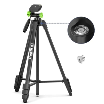 Huepar 60-Inch Lightweight Tripod Portable Adjustable Tripod for Laser Level with 3-Way Swivel Pan Head, 2 Bubble Levels, 1/4" and 5/8" Thread Mount for Varieties Tools, Only for Indoor Basic Work - size: 60-Inch