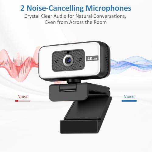 4K Webcam for PC, AutoFocus Webcam with Light for Desktop Computer | Web Camera with Microphone, FOV 80° USB Plug and Play Laptop Web Cam for Live Streaming, Online Teaching, Meetings - color: Black+White