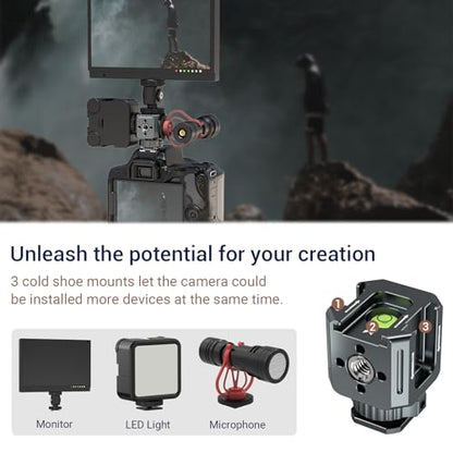 Triple Cold Shoe Mounts Adapter, 3/8'' Screw Hole to 1/4'' Screw Hole, Aluminum Alloy Hot Shoe Extension Bracke for DSLR Camera Flash Light, Monitor, Microphone-Gray - color: Gray