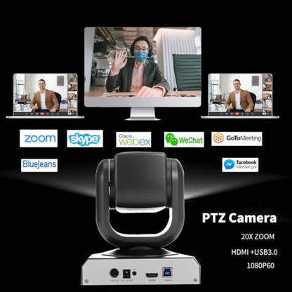 PTZ Camera with 20X Optical Zoom Full HD 1080P60fps HDMI Camera for Conference Rooms, Church Events, Streaming & Video Calls | Compatible with Zoom, Skype, OBS | Easy Setup - style: 20X 1080P HDMI/USB3.0