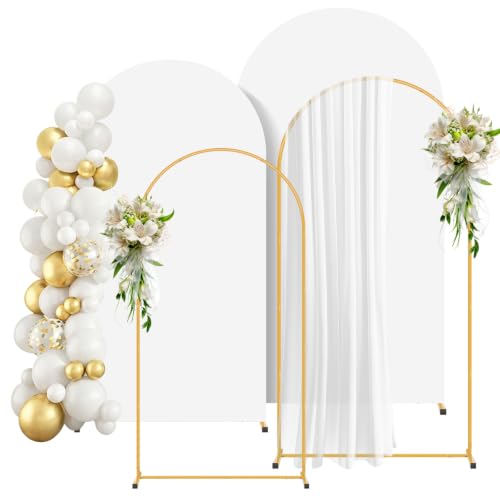 2 Pack Arch Backdrop Stand and Cover Set (7.2FT/6FT), Balloon Arch Stand, Metal Background Arch Stand, Backdrop Arch Frame, Wedding Arch for Backdrop (White Cover) - color: Arch with White Cover-(7.2FT/6FT)