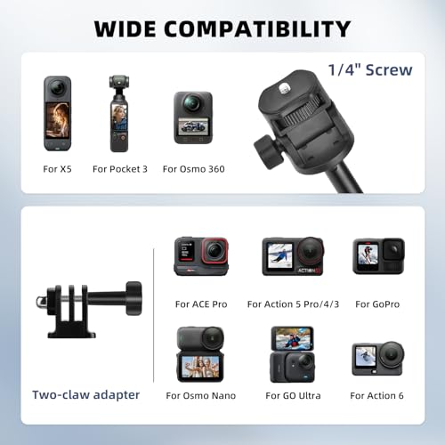 80in Pocket 3 4 Selfie Stick Tripod for GoPro Action Camera, Extendable Stand Vlog Mount for DJI Osmo Pocket 3 4 Action 6 5 Pro 4 3 for Xtra Muse for Insta360 X5 X4 X3 for AKASO DSLR Accessories