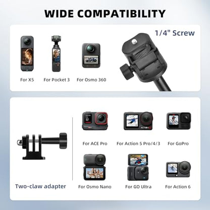 80in Pocket 3 4 Selfie Stick Tripod for GoPro Action Camera, Extendable Stand Vlog Mount for DJI Osmo Pocket 3 4 Action 6 5 Pro 4 3 for Xtra Muse for Insta360 X5 X4 X3 for AKASO DSLR Accessories