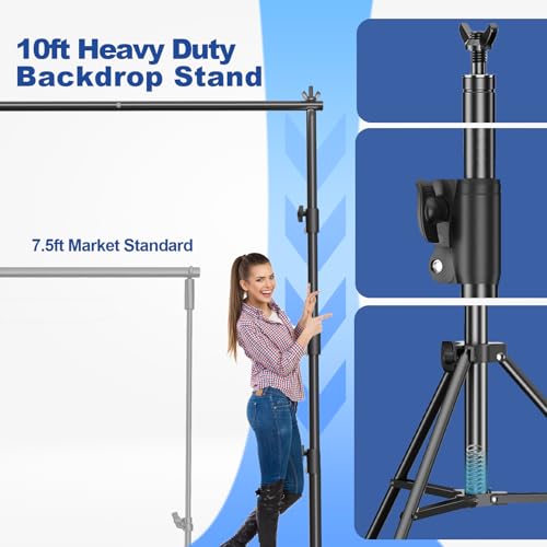 12 x 10ft Photo Video Studio Heavy Duty Backdrop Stand, Adjustable Photography Background Support Systemt Kit with Shock-Proof Spring, Carrying Bag, 6 Clamps - size: 10×12ft