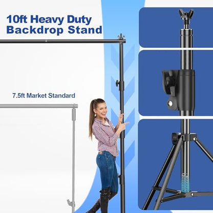 12 x 10ft Photo Video Studio Heavy Duty Backdrop Stand, Adjustable Photography Background Support Systemt Kit with Shock-Proof Spring, Carrying Bag, 6 Clamps - size: 10×12ft