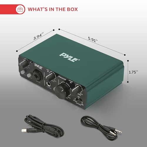 Pyle USB Audio Interface for Recording Music, Podcasting, and Streaming – 2-IN/2-OUT, 24bit/192kHz, Low-Noise, High-Fidelity Studio Quality, USB Powered, Rugged Metal Chassis, 5.9" x 4" x 1.8" - style: Interface Pro