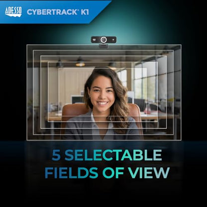 Adesso CyberTrack K1 1080P Full HD Fixed Focus USB Webcam with Adjustable View Angle Built-in Dual Microphones, Privacy Shutter, Audio/Video Mode Privacy ON/Off Switch & Tripod Mount