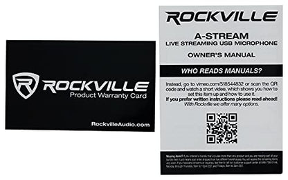ROCKVILLE A-Stream Live Streaming USB Microphone w Gain+Mute Control+Stand+Cable | Desktop Stand, USB Cable, Plug and Play, Windows/Mac, 14mm Cartridge, Omni-Directional, 20Hz-20kHz
