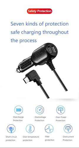 Dash Cam Type C Power Cable Adapter USB-C Port Dashcam Compatible for REDTIGER F7N /F7NP,WOLFBOXG840S G850 Dash Cam
