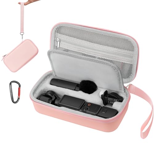 AMAZEAR Portable Carry Case for DJI OSMO Pocket 4 / Xtra Muse, Pocket4 Accessories Hard Shell Bag for Protection, Storage, Organizer, with Shoulder Strap, Pink - color: Pink