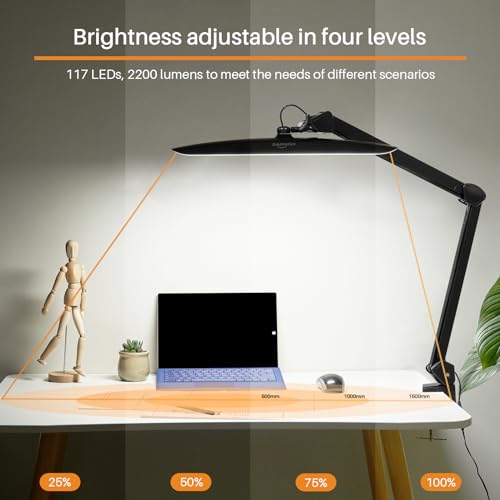 117PCS LED Clamp Desk Lamp, 20 Inch Metal Swivel Arm with Protective Casing, 2200 Lumens, Dimmable Task Lamp for Reading, Office Work, Sewing, Study, and Crafts(Black) - size: BLACK-NonCCT-Protective