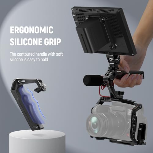 NEEWER Camera Top Handle with 3/8" Wing Screw & Locating Pins for ARRI, Nonslip Silicone Grip with 1/4" & 3/8" Threads, Cold Shoes, Compatible with SmallRig Camera Cage Accessories, CA107 - style: CA107