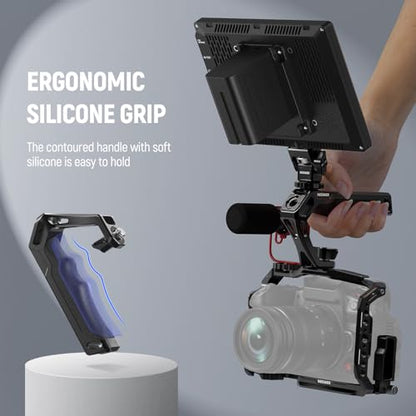 NEEWER Camera Top Handle with 3/8" Wing Screw & Locating Pins for ARRI, Nonslip Silicone Grip with 1/4" & 3/8" Threads, Cold Shoes, Compatible with SmallRig Camera Cage Accessories, CA107 - style: CA107