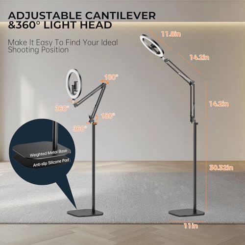 10" Ring Light with Stand Tripod for iPhone, Overhead Phone Camera Mount, Adjustable 70" Height Tripod Holder Floor, Phone Stand for Video Recording Filming Streaming Cooking TikTok YouTube, CRI >95 - size: 10 inches