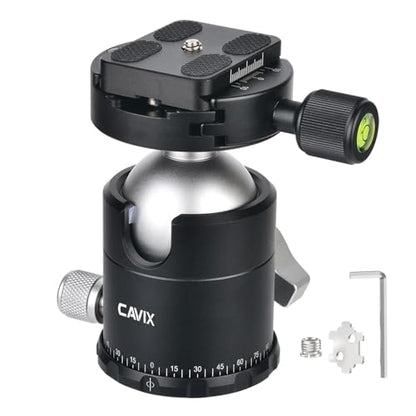 CAVIX 360°Panoramic Ball Head Tripod Head, 18kg(39.7lbs) Load Capacity, 44mm Metal Ball Head with 1/4" Arca-Swiss Quick Release Plate for Tripod Monopod Slider DSLR Camera Camcorder - size: Ball Dia. 44mm