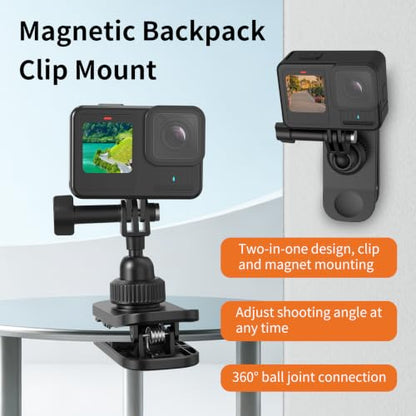 VRIG Backpack Strap Mount for Action Camera, 360 Ball Joint Backpack Shoulder Clamp Mount for Go Pro Hero 13 12 11 10 9 Black, DJI Osmo Action 6/5 Pro/ 4/3 (AC-89 Ball-Head) - size: AC-89 Ball-head