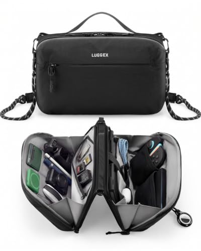LUGGEX Large Travel Tech Pouch, Cable Organizer Bag with Removable Crossbody Strap, Dual Accessories Bag & Water Resistant Compatible with Kindle, Chargers, Cord, Earphone for Travel, Black CBX01 - color: Black