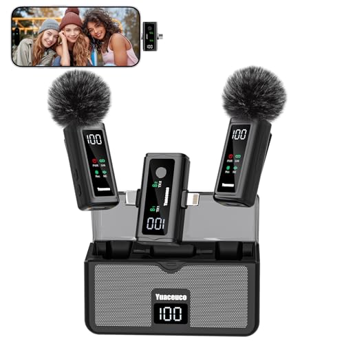 Wireless Lavalier Microphone for iPhone iPad Android Laptop Camera, Lightning & USB C Mic for iPhone, 24H Charging Case,Plug &Play Noise Reduction Mini Mic for Video Recording, Vlogging