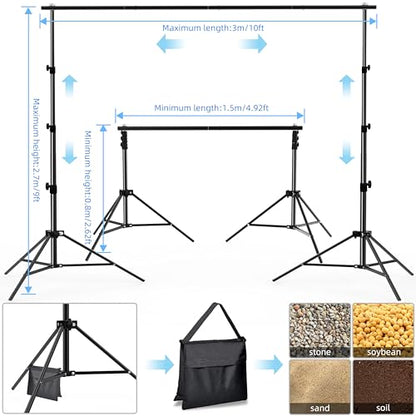 Photo Backdrop Stand, 10x9ft(WxH) Adjustable Photography Backdrop Stand, Aluminum Alloy Studio Photo Background Stand Support System for Party, Wedding, Photography, Advertising Display - size: 10x9ft(WxH)