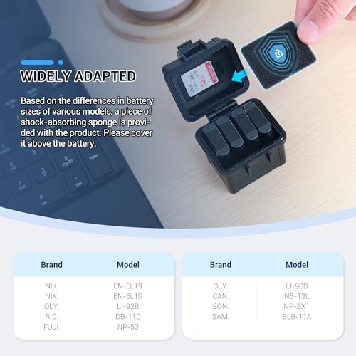 DB-110 LI-92B LI-90B NP-50 Battery and SD Micro SD Card Case, Water-Resistant & Shockproof, Camera Battery Case Holder Storage Box for 4X DB-110/LI-90B/LI-92B/EN-EL19/EN-EL10/NB-13L/NP-BX1/SLB-11A - size: for Battery x 4 + 1 SD + 2 MicroSD