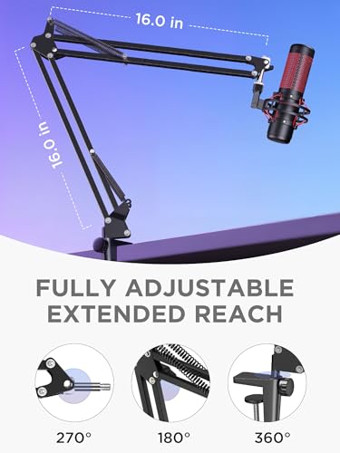 InnoGear Boom Arm Microphone Mic Stand for Blue Yeti HyperX QuadCast SoloCast Snowball Fifine Shure SM7B and Other Mic, Extended Mic Arm (Black) - color: Black, style: Extended Mic Arm
