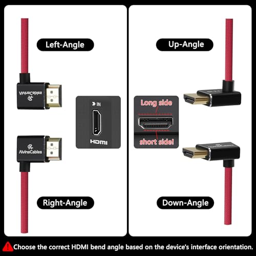 Alvin's Cables 8K 2.1 HDMI High Speed Braided Coiled Cable Left Angle to Right Angle for Atomos Ninja V, Portkeys BM5, for Feelworld Monitor, for Canon C300, Z CAM E2, Sony FS5| FS7| A7S3 Cameras Red