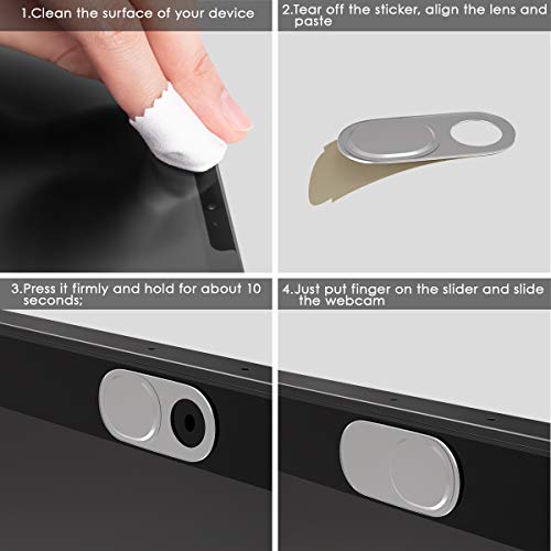 Webcam Cover, Camera Privacy Covers, 0.027 Inch Ultra Thin Camera Cover Slide Laptop Accessories for Laptop, PC, Tablet, iPhone, iPad, Mac, Protect Your Visual Privacy and Security (Silver-3 Pack) - color: Silver - 3 Pack