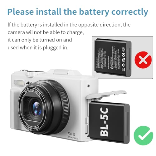 4K Digital Camera for Photography, 64MP Vlogging Camera for YouTube with 3" 180° Flip Screen, 18X Digital Zoom Point and Shoot Camara with 32GB Micro SD Card for Beginner (White) - color: YL15-W08-C-White