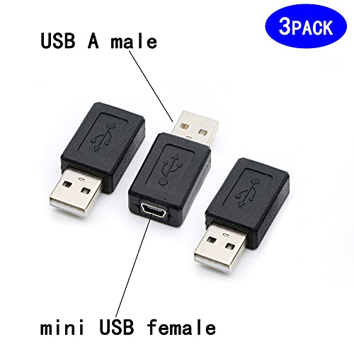 3 Pack USB 2.0 A Male to USB B Mini 5 Pin Female Adapter Converter