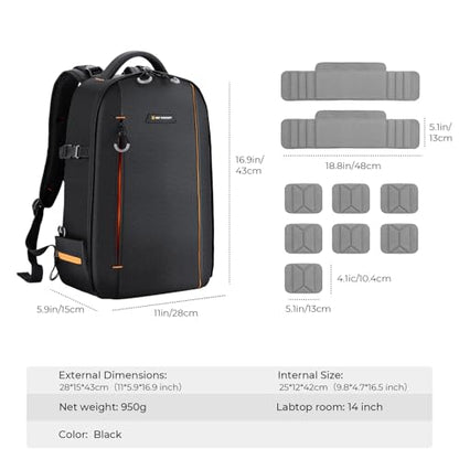 K&F CONCEPT Camera Backpack for Photographers Large Waterproof Photography Camera Bag with Laptop/Tripod Compartment for Men Women Black Orange - style: Designer