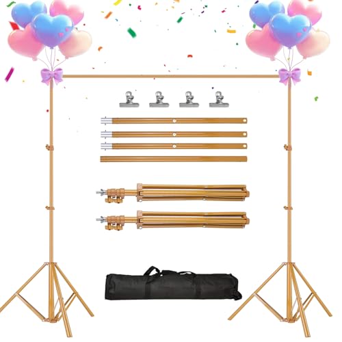 iMounTEK Backdrop Stand for Parties, Banner Stand Photographic Studio Photo Backgrounds 10ft Adjustable Photo Backdrop Stand Kits with a Carrying Bag Photo Backdrop Stand for Birthday/Wedding(Gold) - color: Gold, size: 6.5X10Ft